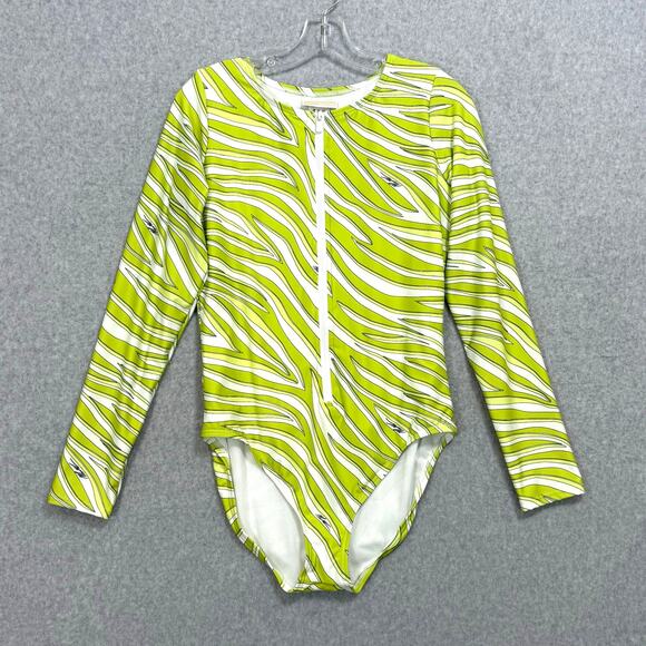 Michael Kors Long Sleeve Rash Guard One Piece Swimsuit Size 14 Zip Front Paddle - Picture 1 of 16